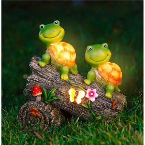Garden Turtle Figurines Outdoor Decorations, Solar Powered Sweet Frog Face